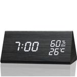 JALL Digital Alarm Clock, with Wooden Electronic LED Time Display, 3 Alarm Settings, Humidity & Temperature Detect, Wood Made Electric Clocks for Bedroom, Bedside…