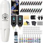POSEIDON Tattoo Gun Kit, Wireless Tattoo Pen Kit with 2 Long-Lasting Batteries & Complete Starter Supplies, Professional Cordless Tattoo Machine for Beginners, Includes 20 Needles, Inks, Practice Skin