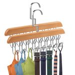 2 Pack Belt Hanger for Closet, Sturdy Wooden Belt Holder with 8 Hooks, Space Save Tank Top Bra Hanger, Wood Belt Organizer for Closet, 360°Rotating Tie Rack for Belt Tie Scarf Tank Top Accessories