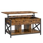 VASAGLE Lift Top Coffee Table for Living Room, Industrial Coffee Table with Hidden Compartments and Storage Shelf, 19.7 x 39.4 x (19.3-24.4) Inches, Rustic Brown and Black ULCT202B01