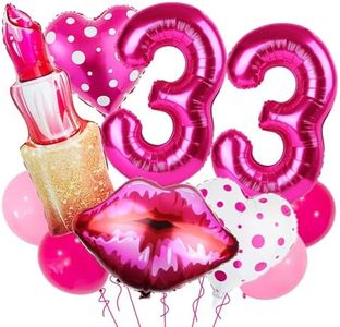 Pink Number 33 Balloon, Pink Make Up Theme Balloon, Lipstick Balloon, Lips Balloons, Pink Girl Lio 33 Balloon For Girl Party Decoration
