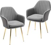 AVAWING Modern Living Dining Room Accent Arm Chairs Set of 2, Velvet Mid-Century Upholstered Seat Club Guest with Golden Legs, Grey