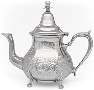 Moroccan Serving TeaPot Handmade Of Brass Silver Plated Hand Carved In Fes Morocco (20 Oz with Legs)