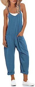 Lentta Women's Causal Jumpsuits V Neck Sleeveless Harem Overalls Stretchy Adjustable Strap Romper with Pockets(Navy-L)
