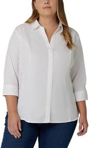 Riders by Lee Indigo Women's Plus-Size Bella Easy Care 3/4 Sleeve Woven Shirt, Arctic White, 1X