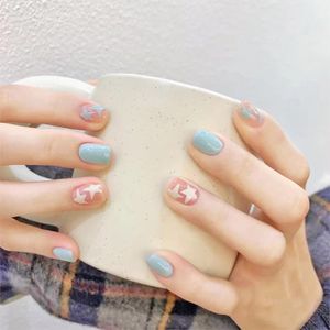Press On False Nails, No Glue Press on Nails Short, French Almond、 Round、 Flat False Nails, Trendy Now Design 24-30 PCS Kit Included Toolkit