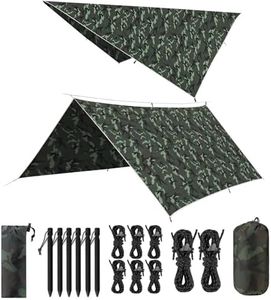 VOSOIR Tarp Campeggio 3x3M, Ultra Leggero Telo Antipioggia Impermeabile, Protezione UV, Con 8 Corde Vento e 6 Chiodi in Alluminio, Ultra Antistrappo, per Escursione Picnic All'aperto(Mimetica)
