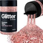 Hemway Light Rose Gold 5 Size Glitter Mix 120g/4.2oz Fine Chunky Metallic Resin Craft Multi-Size Glitter Flake Sequin Shaker for Epoxy, Hair Face Body Eye Nail Art Festival, DIY Party Decoration Paint