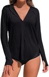 ATTRACO Long Sleeve Swimsuits for Women UPF 50+ Lightweight Cardigan with Pockets Travel Shirt Black Medium