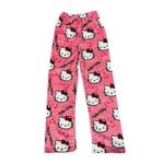 Kawaii Pajamas for Women Girls Cartoon Cat All Over Print Flannel Christmas Halloween Cute Warm Soft Sleep Pajamas Pants Hot Pink