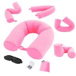 Twist Travel Neck Pillow Portable Memory Foam Travel Pillow Adjustable Bendable Roll Pillow for Neck, Chin, Lumbar and Leg Support Ideal Travel Accessories on Airplane, Bus, Train, at Home (Pink)