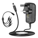 12V 2A Power Supply Adapter 24W With 4 Way Splitter Cable, 12 Volt 2 Amp 24 Watt 2000mA Transformer Charger 4-Way For Security CCTV Cameras DVR NVR LED Strip Light