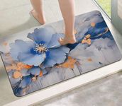 Yellow Weaves 3D Patterned Anti Slip Water Soaking Floor Mat, Water Absorbent Non Slip Bath Mat, Quick Dry Mat for Bathroom, Door Mat for Home, Kitchen, Office (Pack of 2) - Blue Flower