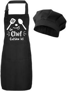 Halinuia Tablier Enfant et Chapeau de Chef, Le Chef Cuisine ici Réglables Personnalisé Tablier et Chapeau Chef Pour Enfants avec Poche, Tablier et Toque de Chef pour Enfant, Tablier Enfant Cuisine