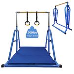 Foldable & Movable Gymnastics Kip Bar,Horizontal Bar for Kids Girls Junior,No Wobble Gym Equipment for Home Indoor,3' to 5' Adjustable Height,Gymnasts 1-4 Levels,300 lbs Weight Capacity (Blue)