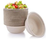 50 Pack 100% Compostable Paper Bowls, 16 oz Heavy Duty Disposable Bowls, Natural Biodegradable Bagasse Bowls for Hot or Cold Use, Soup, Salad, Snacks, Ice Cream, Dessert (Microwave Safe)