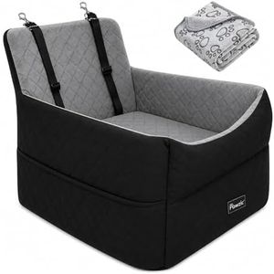 Small Dog Car Seat, Memory Foam Dog Booster Car Seats with Thick Cushion for Medium Dogs Under 15kgs, Detachable Washable Bed, Pet Carseat Bundle Includes 2 Safety Belts&Blanket (Black/Grey)