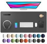 Leather Desk Pad Protector,Mouse Pad,Office Desk Mat,Non-Slip PU Leather Desk Blotter,Laptop Desk Pad,Waterproof Desk Writing Pad for Office and Home (91cm x 43cm, Gray)