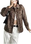 MakeMeChic Women's Leopard Print Denim Jacket Button Down Long Sleeve Oversized Shacket Jackets Outerwear Coffee Brown Large