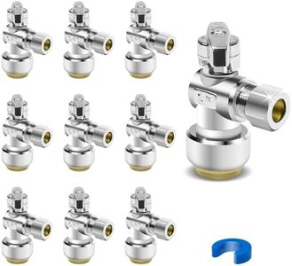 10PCS Angle Stop Valve, 1/2 x 3/8 Inch Compression Angle Water Shut Off Valve, Toilet Faucet Valve, Pushfit 1/4 Turn, No Lead Brass Push to Connect Plumbing Fitting for Copper, CPVC, PE-RT, PEX Pipe