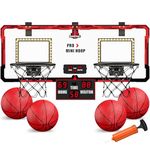 HYES 2 Player Basketball Game, Dual Shot Over The Door Mini Basketball Hoop Indoor with Scoreboard & LED, Basketball Toy Gifts for Kids Boys Girls Adults, Suit for Bedroom/Office/Outdoor/Pool, Red