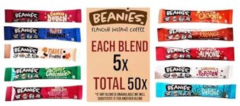 Beanies 50 Flavoured Coffee Sticks Variety Pack. 10 Different Blends