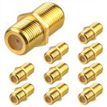 TAAPSEE 10 Pack Coaxial Cable Connector, RG6 Coax Cable Extender F-Type Gold Plated Adapter Female to Female for TV Cables, Satellite Receiver, VCR and Cable Modem (GOLD, 10)