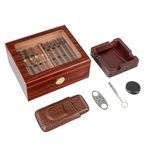 Premium Cigar Humidor & Accessories Kit - Handcrafted Cedar Wood Humidor Box with Hygrometer, Cigar Travel Case, Cigar Ashtray, Cigar Cutter, Cigar Punch - Holds 30-50 Cigars - Cuban Cigars Gift Set