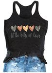 Valentines Day Racerback Tank Tops for Women Little Bits of Love Tanks Valentine Heart Novelty Graphic Basic Shirt Camis, Dark Grey, X-Large