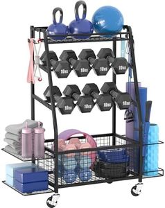Staransun Weight Rack for Dumbbells - Dumbbell Rack for Home Gym - Home Gym Storage Rack for Dumbbells and Strength Training Equipment - Weight Rack for Home Gym with Side Shelves, Hooks and Wheels