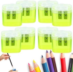 Manual Pencil Sharpener with Lid, 2-Hole Handheld Sharpener for Standard & Colored Pencils, Pencil Sharpener with Shavings Container for Office, School, Home, and Art Supplies ,Yellow:8