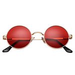 PORADAY Circle Lennon Glasses Retro Round Polarized Sunglasses Hippie Style Small Circle Sun Glasses, A5 Gold/Clear Red, MM