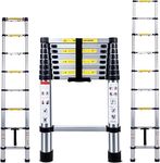 Telescopic Ladder 2.6M Multi-Purpose Folding Aluminium Telescoping Ladder Extendable Portable Loft Ladder Foldable Ladder with EN131 and CE Standard (8.5FT/2.6M)