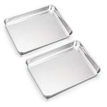 HaWare Mini Toaster Oven Baking Tray, Stainless Steel Small Serving Pan, 23.7 x 17.7 x 2.5 cm, Deep Edge, Non Toxic & Heavy Duty, Mirror Finish & Rust Free, Easy Clean & Dishwasher Safe