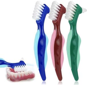 Cepillo De Prótesis Duro 3 Unidades Cepillo De Limpieza De Prótesis De Cepillo De Dientes De Doble Cara Con Cerdas Multicapa Mango De Goma Antideslizante para La Limpieza De Dientes