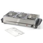 Quest 16520 Compact Buffet Server and Warming Tray / 3 x 1.2L Trays / 200W / Rapid Heating/Adjustable Thermostat/Lids Included, Silver