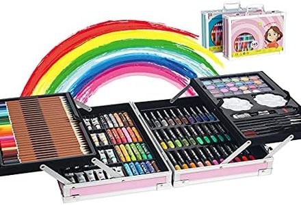 145 PCS Set Pittura e Disegno, DoubleCare Deluxe Portable Aluminum Box & Drawing Kit, Kids Art Set per bambini adulti, adatto per attrezzature di disegno quotidiano, compleanno, regalo di Natale, rosa