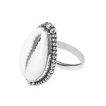 El Regalo Bohemian Cowrie Sea Shell Adjustable Finger Ring for Girls & Women- Handmade Oxidized Vintage Brass Shell Finger Ring