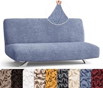 PAULATO BY GA.I.CO. Futon Cover - Armless Couch Cover Sofa Bed Slipcover Without Armrest - Soft Fabric Cover - 1-Piece Form Fit Stretch Futon Cover for Kid Pet - Microfibra Collection - Blue
