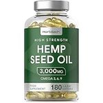 Hemp Seed Oil Capsules | 180 Count | 3000mg | High Strength | Cold Pressed Supplement with Omega 3 6 and 9 | by Horbaach