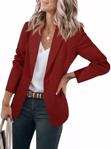 Cicy Bell Womens Casual Blazers Open Front Long Sleeve Work Office Suit Jackets Blazer Burgundy