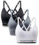 ANGOOL Strappy Sports Bras for Women, Longline Medium Support Yoga Bra Wirefree Padded Sports Bra with Adjustable Straps White 3 Pack