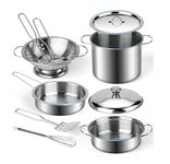 Plateau Stores 10 Pcs Premium Big Size Miniature Kitchen Set for Kids Girls,Boys,Real Cooking Kit,Stainless Steel Set,Aesthetic Gift for Girls,No Sharp Edges,Above 3 Years -in a Zipper Pouch.