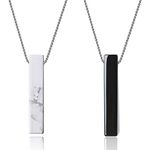 COAI Matching Couples Yin Yang Bar Howlite Obsidian Stone Pendant Necklaces Silver Color Chain