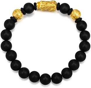 CHOW SANG SANG Chinese Gifting Collection 999 24K Gold Om Mani Padme Hum Pixiu with Black Chalcedony Beaded. Beads Blessing Bracelet for Men & Women 91024B | Size 4