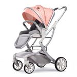 StarAndDaisy Baby stroller/Stylish Newborn Pram with Extra large Seating Space, Safety Harness, Adjustable Backrest & Easy Foldable / 0 to 3 Years Boy & Girl.. (Pink)