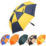 Doubwell Golf Umbrella 54/68 Inch Automatic Large Windproof Umbrella Oversized Stick Rain Umbrella For Man and Woman Can Shade For Golfer And Family (Yellow/Dark Blue, 54 Inch)