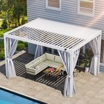 YITAHOME 10x13ft Louvered Pergola Outdoor Aluminum with Adjustable Roof Pergolas Sun Shade Shelter with Netting and Shaded Curtains for Lawns, Patio, Deck and Backyard, White