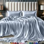 DECOLURE Satin Sheets Full Size Bed Set 4 Pcs - Elegant Satin Bed Sheets w/ 15 inch Deep Pocket - Hypoallergenic, Double Stitching, Wrinkle Free - Silky & Luxuriously Soft Satin Bedding (Baby Blue)