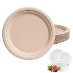 50Pack Disposable Paper Plate Heavy Duty Paper Plates 10 inch,Extra Strength Brown Disposable Paper Plate for hot food Super Rigid Strong Plates Bagasse Plates 25.4cm for Christmas,Birthday,Picnic,BBQ